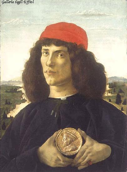 BOTTICELLI, Sandro Portrait of an Unknown Personage with the Medal of Cosimo il Vecchio  fdgd oil painting picture